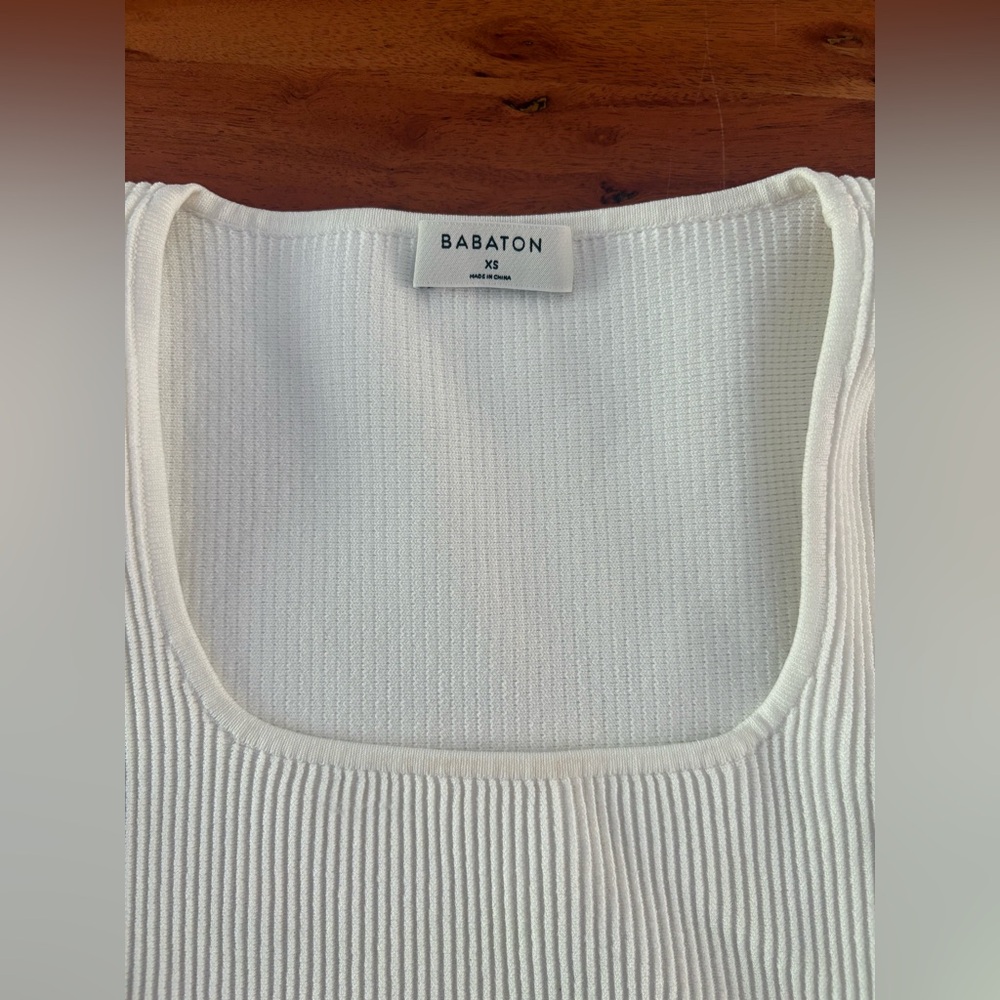 Babaton Green Crew Neck Sweater Ribbed Knit - Picture 4 of 4